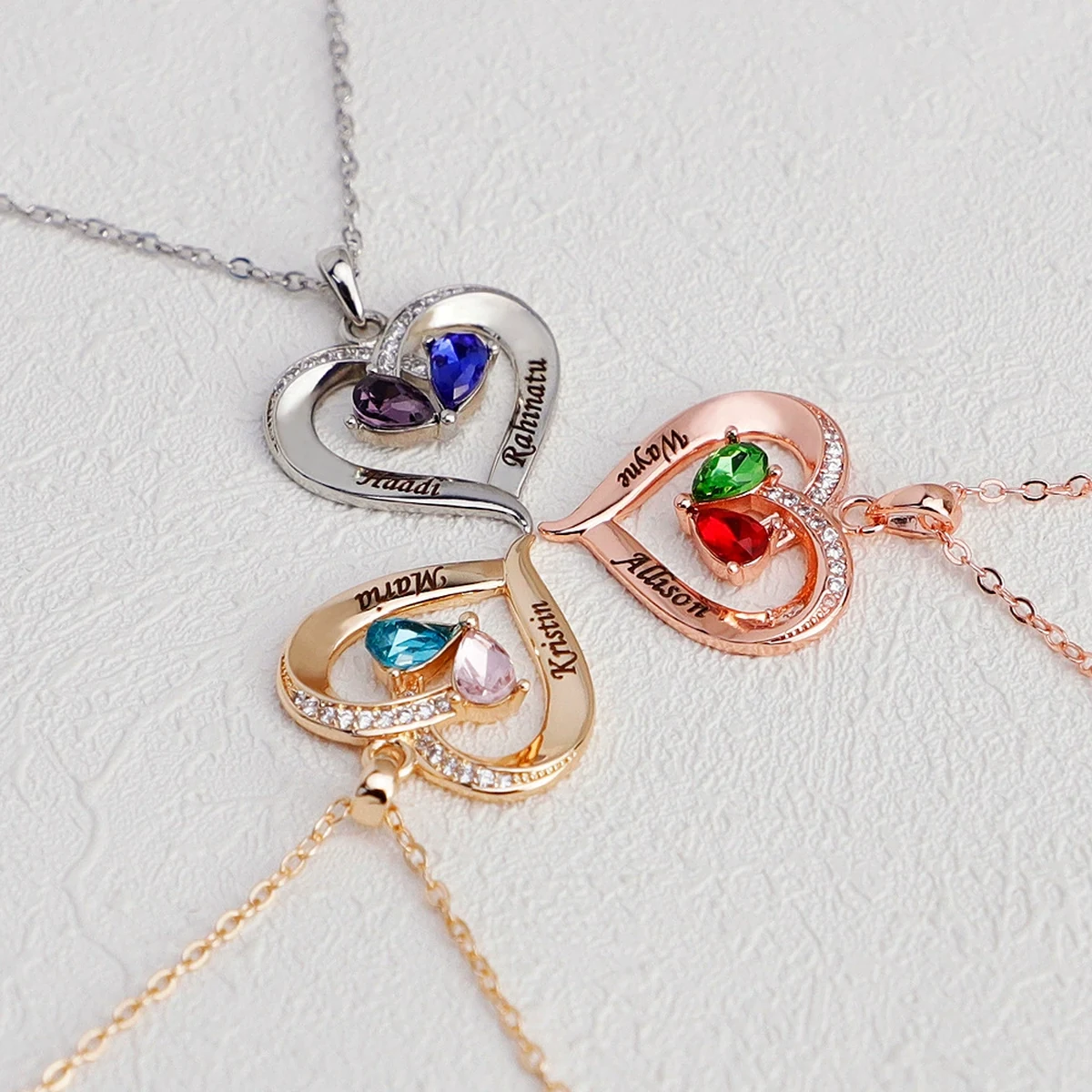 Silver, gold, and rose-gold Two-Tone Teardrop Story Necklaces
