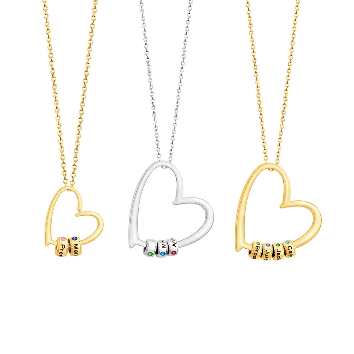 Gathered Hearts Name Necklace in gold and stainless-steel tones with different bead counts